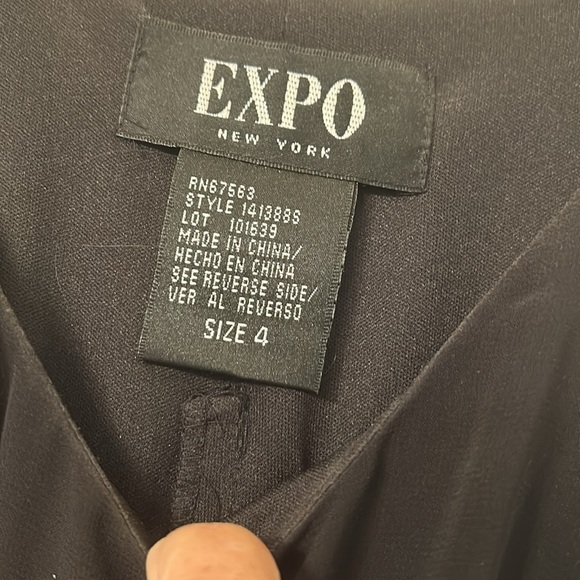 Expo black layered ruffle blouse with beaded straps EUC Sz 4 - Picture 3 of 5